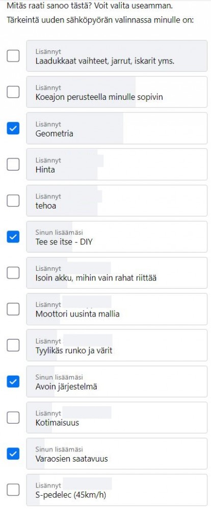 Tärkeintä sähköpyörässä kysely facebookissa 190420.JPG